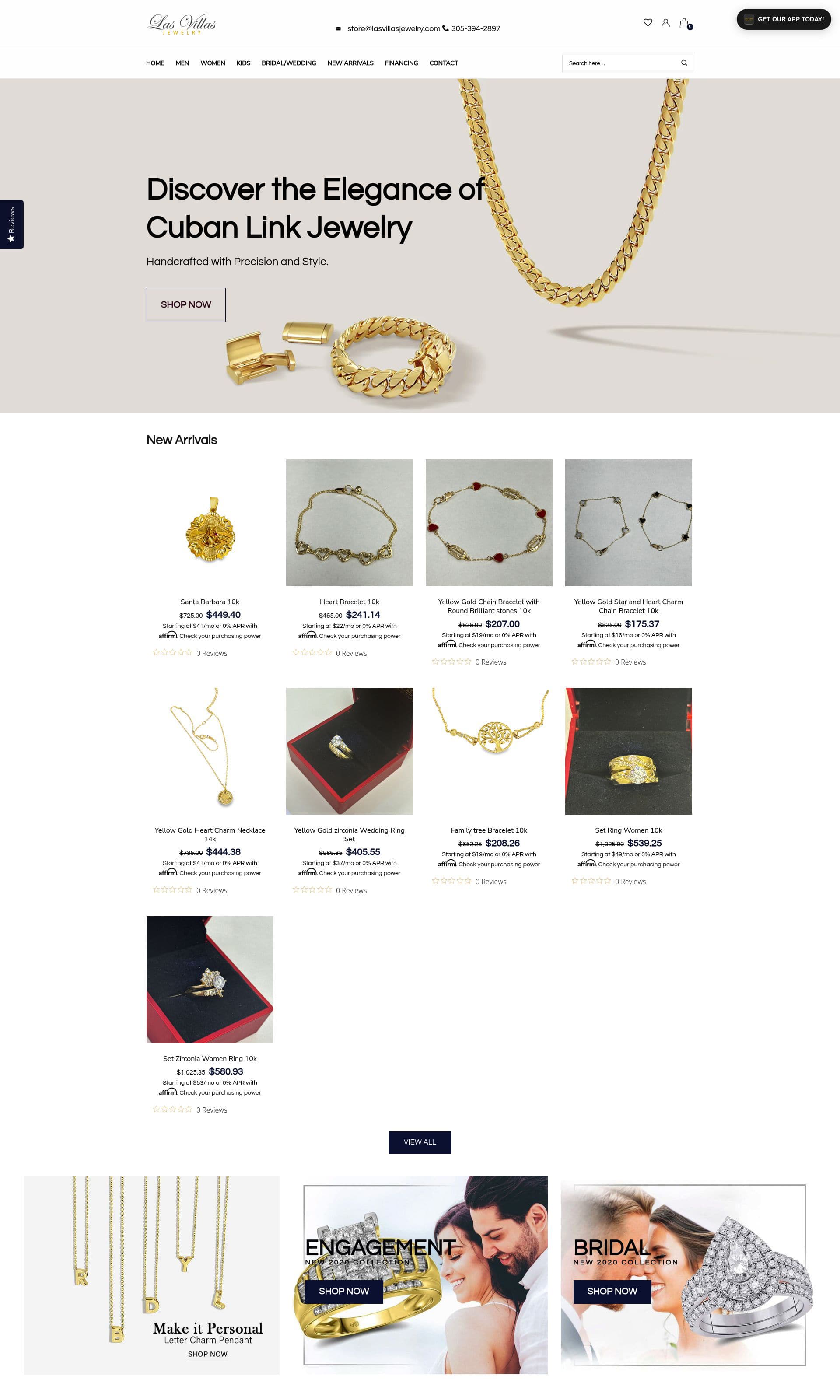 Las Villas Jewelry Shopify store homepage — designed and launched by Chosen6 Digital Agency Miami