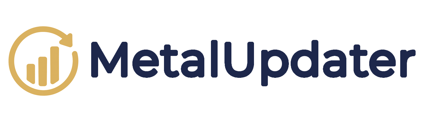 MetalUpdater logo with a gold circle and bar graph on a white background