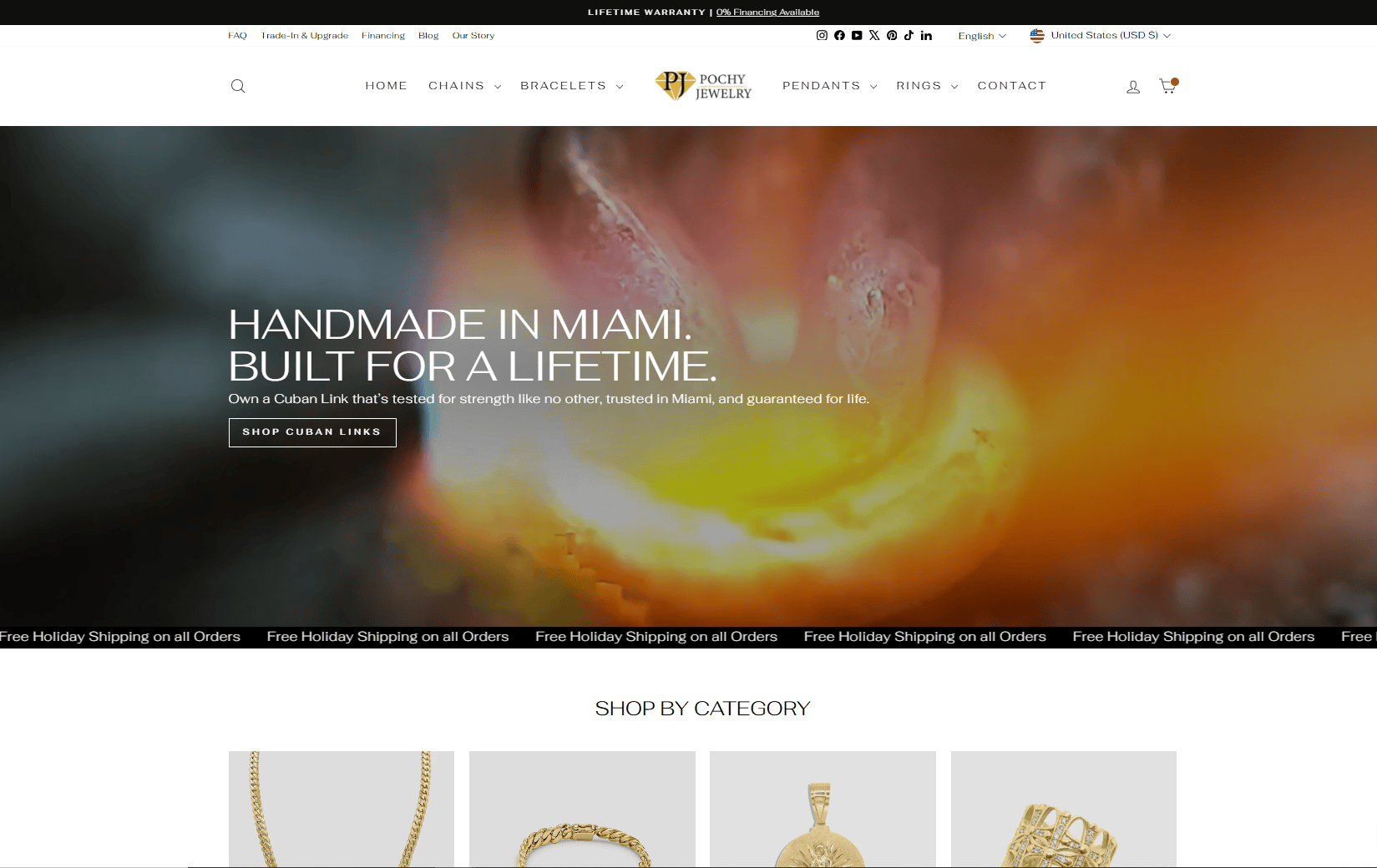 Pochy Jewelry Cuban link chain product photo — retouched for Shopify by Chosen6