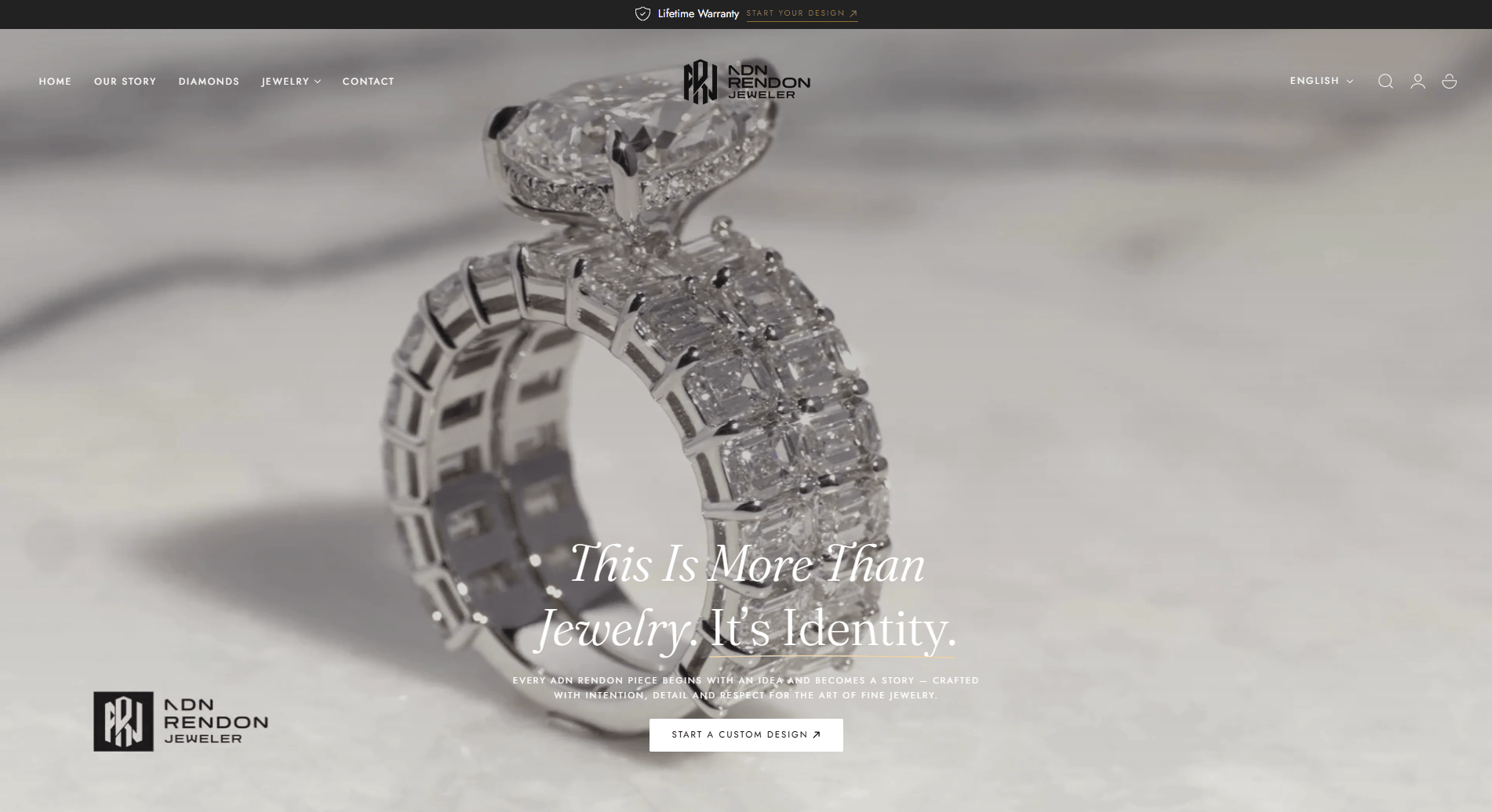 ADN Rendon Jeweler Shopify homepage screenshot — custom jewelry site by Chosen6