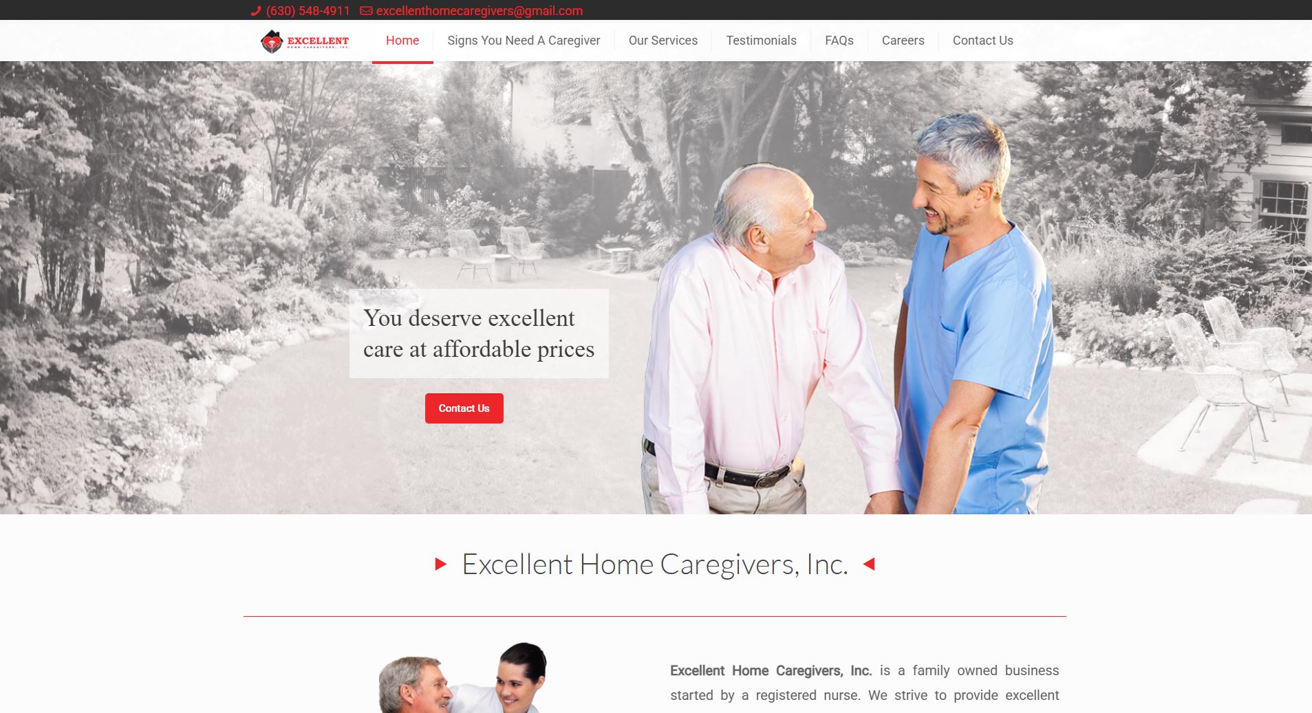 Excellent Home Caregivers - Professional healthcare and elderly care services website