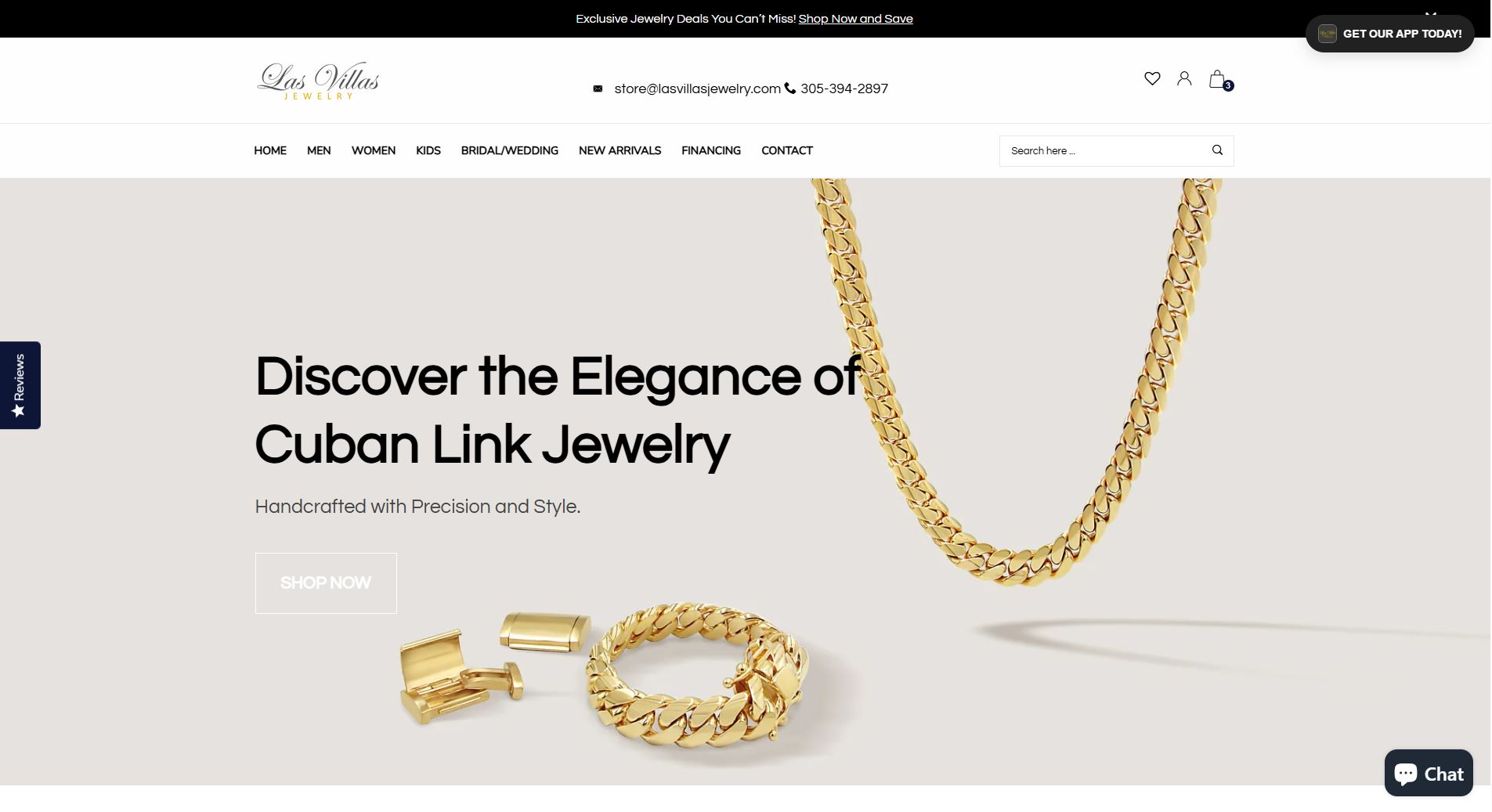 Las Villas Jewelry - Luxury Cuban link jewelry e-commerce website with elegant design